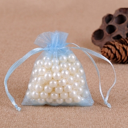 Organza Jewellery Storage Pouches, Wedding Favour Party Mesh Drawstring Gift Bags, Rectangle, Light Sky Blue, 9x7cm(PW-WG76141-42)