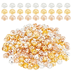 240Pcs 3 Colors 5-Petal Iron Flower Bead Caps, Mixed Color, 12.5x7mm, Hole: 1.5mm, 80pcs/color(FIND-AR0001-86)