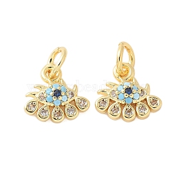 Brass Micro Pave Cubic Zirconia Charms, Eye Charms, with Jump Ring, Real 18K Gold Plated, 9.5x10x3mm, Hole: 3mm(KK-U056-46G)