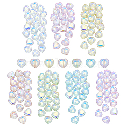 140Pcs 7 Colors Transparent Glass Beads, Heart, Mixed Color, 10x9mm, 20pcs/color(EGLA-GA0001-40)