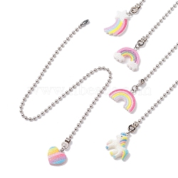 5Pcs Resin Ceiling Fan Pull Chain Extenders, with Iron Ball Chains, Rainbow & Unicorn & Star & Heart, Mixed Color, 332~342mm, Pendant: 17~31.5x18.5~26.5x3.5~5mm(FIND-JF00128-S)