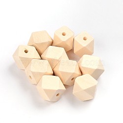 Unfinished Wood Beads, Natural Wooden Beads, Faceted Nugget, 20x20mm, Hole: 3.5mm(W02UZ0A1)