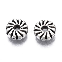 Tibetan Style Alloy Beads, Cadmium Free & Lead Free, Flower, Antique Silver, 8x2.5mm, Hole: 1.8mm, about 1500pcs/1000g(TIBEB-N005-079)