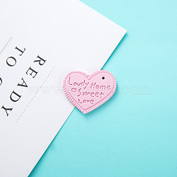 PU Leather Pendants, Heart with Word Lovdy Home Sweet Love, Pink, 38x30x2.5mm, Hole: 2mm(FIND-CJC0002-04M)
