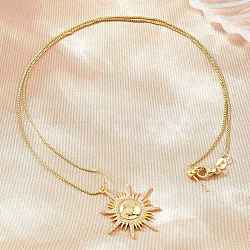 Brass Micro Pave Clear Cubic Zirconia Sun Pendant Adjustable Slider Necklaces, Cadmium Free & Lead Free, Rack Plating, Long-Lasting Plated, Real 18K Gold Plated, 19.25 inch(48.9cm)(KK-CBA4547-05G)