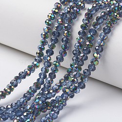 Electroplate Transparent Glass Beads Strands, Half Multi-color Plated, Faceted, Rondelle, Dodger Blue, 8x6mm, Hole: 1mm, about 63~65pcs/strand, 39~40cm(EGLA-A034-T8mm-Q14)