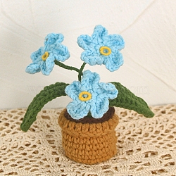 3D Handmade Crochet Flowers, Mini Crochet Flower Potted Plant Ornaments for Home Car Office Table, Light Sky Blue, 50x130mm(PW-WG20845-04)