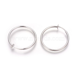 Electroplate Brass Retractable Clip-on Earrings, Non Piercing Spring Hoop Earrings, Cartilage Earring, Silver Color Plated, 30.5x1~2mm, Clip Pad: 5mm(X-EJEW-L221-01S)