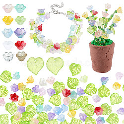 200Pcs 2 Styles Transparent Spray Painted Glass Beads, Flower, Mixed Color, 7~15x11.5~15x2~11.5mm, Hole: 1.2~1.5mm(GLAA-PH0004-45)