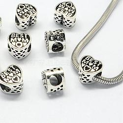 Tibetan Style Alloy Beads, Large Hole Beads, Heart, Antique Silver, 11x12x9mm, Hole: 6mm(PALLOY-S079-005AS)