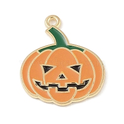 Halloween Theme Alloy Enamel Pendants, Light Gold, Pumpkin Charm, Sea Green, 24.5x21x1.5mm, Hole: 1.6mm(ENAM-Z010-03C-KCG)