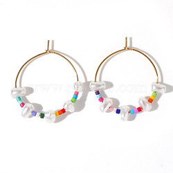 Mixed Rice Bead Vintage Imitation Pearl Earrings for Sophisticated Style, Colorful, 28x30mm(DH7154-7)