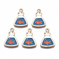 Eco-Friendly Alloy Enamel Pendants, Cadmium Free & Lead Free & Nickel Free, Light Gold, Goldfish, Steel Blue, 20x14x1.5mm, Hole: 1.4mm(ENAM-T011-87-NR)