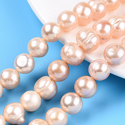 Natural Cultured Freshwater Pearl Beads Strands, Potato, PeachPuff, 11~12x9.5~14mm, Hole: 0.7mm, about 32pcs/strand, 13.78~13.98 inch(35~35.5cm)(PEAR-N013-10C)