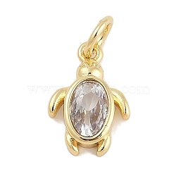 Rack Plating Brass Pendants, Tortoise Charms, with Cubic Zirconia, Long-Lasting Plated, Lead Free & Cadmium Free, with Jump Ring, Real 18K Gold Plated, 12x8.5x3mm, Hole: 3mm(KK-Q028-13G)