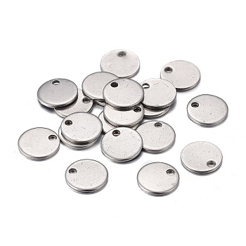 201 Stainless Steel Charms, Stamping Blank Tag, Laser Cut, Flat Round, Stainless Steel Color, 8x0.8mm, Hole: 1.2mm