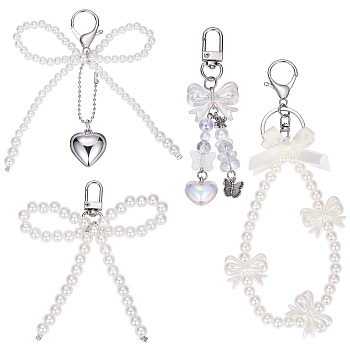 4Pcs 4 Styles Bowknot Plastic Pendant Decoration, for Bag Ornaments, Beige, 108~195mm, 1pc/style
