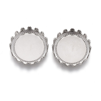 304 Stainless Steel Cabochon Settings, Lace Edge Bezel Cups, Flat Round, Stainless Steel Color, Tray: 12mm, 13x3.5mm