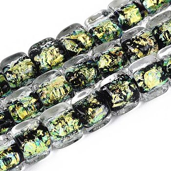 Handmade Foil Glass Beads Strands, Cube, Black, 6~7x6~7x6~7mm, Hole: 0.9~1.4mm, about 50pcs/strand, 12.80~13.19 inch(32.5~33.5cm)