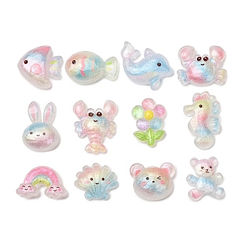 Ocean Epoxy Resin Cabochons, Printed, Mixed Shapes, 17~29x17~27x6~8mm