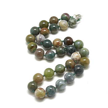 Natural Indian Agate Beaded Necklaces, with Alloy Lobster Clasps, Round, 18.8 inch~19.2  inch(48~49cm), round: 10mm