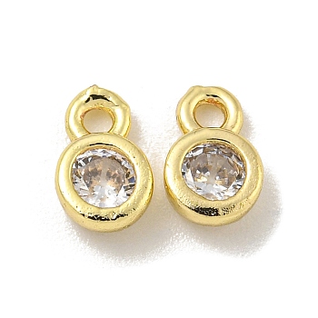 Brass Micro Pave Cubic Zirconia Charms, Long-Lasting Plated, Lead Free & Cadmium Free, Flat Round, Real 14K Gold Plated, 6x4x2mm, Hole: 1.2mm