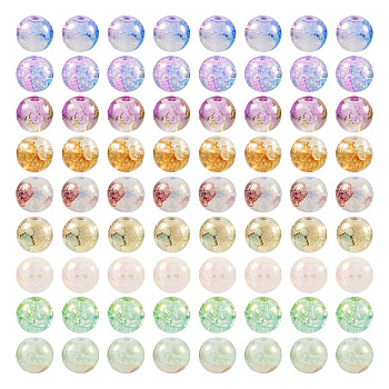 Pandahall 180Pcs 9 Colors Baking Painted Crackle Glass Beads, with Gold Powder, Round, Mixed Color, 8mm, Hole: 1.2mm, 20Pcs/color
