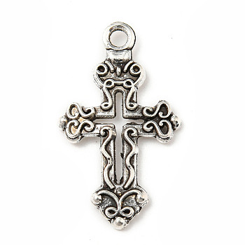 Tibetan Style Alloy Pendants, Cross, Antique Silver, 26x15x2mm, Hole: 2mm
