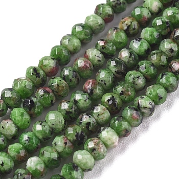 Dyed Natural Malaysia Jade Rondelle Beads Strands, Faceted, Lime Green, 4x2~3mm, Hole: 1mm, about 115pcs/strand, 14 inch