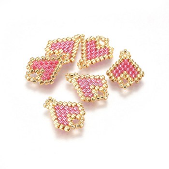 MIYUKI & TOHO Handmade Japanese Seed Beads Links, Loom Pattern, Heart, Hot Pink, 16~18x12~12.5x1.7mm, Hole: 1.4~3mm
