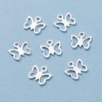 201 Stainless Steel Charms, Butterfly, Silver, 9x10x1mm, Hole: 1.2mm
