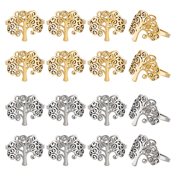 AHADERMAKER 16Pcs 2 Colors 201 Stainless Steel Tree of Life Finger Ring for Women, Golden & Stainless Steel Color, US Size 6(16.5mm), 8Pcs/color