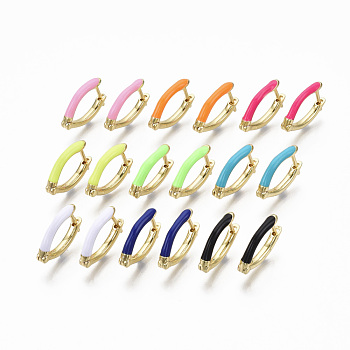 Brass Enamel Huggie Hoop Earrings, Real 18K Gold Plated, Nickel Free, Mixed Color, 19x14x3.5mm, Pin: 0.9mm