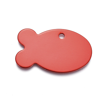 Aluminum Pendants, Stamping Blank Tag, Fish, Red, 24x38x1mm, Hole: 3mm