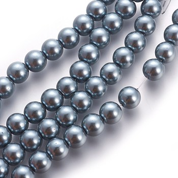 Glass Pearl Beads Strands, Pearlized, Round, Gray, 4~5mm, Hole: 0.8~1mm, about 216pcs/strand, 32 inch