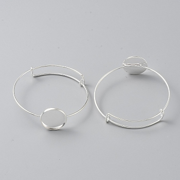 Brass Expandable Bangle Makings, Round Blank Tray Setting, Silver, Tray: 20mm, 1.5~10mm, Inner Diameter: 62.5mm