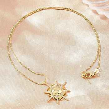 Brass Micro Pave Clear Cubic Zirconia Sun Pendant Adjustable Slider Necklaces, Cadmium Free & Lead Free, Rack Plating, Long-Lasting Plated, Real 18K Gold Plated, 19.25 inch(48.9cm)