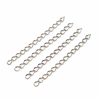 304 Stainless Steel Chain Extender, Dapped Curb Chain, Rainbow Color, 45~52mm, Link: 4.5x2.5x0.5mm