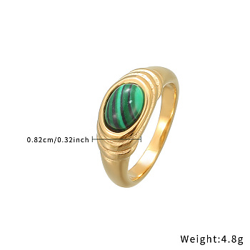 Synthetic Turquoise Oval Finger Ring, Golden Stainless Steel Ring, US Size 8(18.1mm)