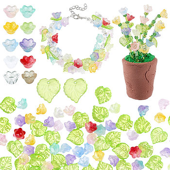 200Pcs 2 Styles Transparent Spray Painted Glass Beads, Flower, Mixed Color, 7~15x11.5~15x2~11.5mm, Hole: 1.2~1.5mm