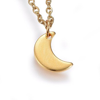 304 Stainless Steel Pendant Necklaces, with Lobster Claw Clasps, Moon, Golden, 17.71 inch(45cm)