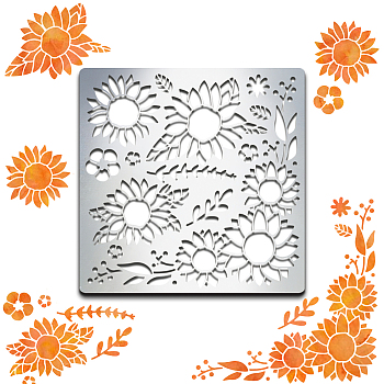 BBQ Daily Theme Stainless Steel Metal Stencils, for DIY Scrapbooking/Photo Album, Decorative Embossing DIY Paper Card, Matte Stainless Steel Color, Sunflower Pattern, 156x156x0.5mm