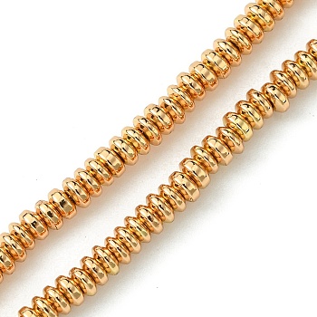 Electroplated Synthetic Non-Magnetic Hematite Beads Strands, Disc, Heishi Beads, Light Gold Plated, 3x1.5mm, Hole: 1mm, about 285pcs/strand, 16.30''(41.4cm)