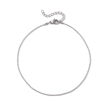 1mm 304 Stainless Steel Ball Chains Anklet for Men Women, Stainless Steel Color, 9.84 inch(25cm)
