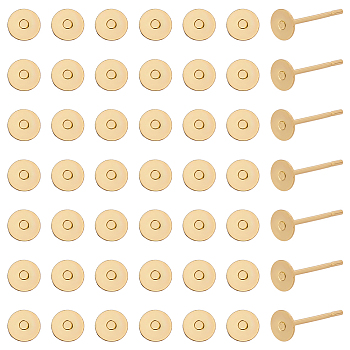 200Pcs 304 Stainless Steel Stud Earring Findings, Flat Round, Real 18K Gold Plated, 12x4mm, Pin: 0.8mm