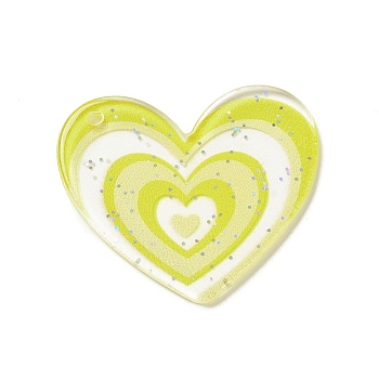 Transparent Plastic Pendants, Random Hole Left or Right, with Sequin, Heart, Champagne Yellow, 28.5x30x1.5mm, Hole: 1.5mm