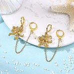 304 Stainless Steel Pendants & Natural Cultured Freshwater Pearl Leverback Earrings, with Brass Huggie Hoop Earring, Octopus, 55x5~20mm(EJEW-JE07259-01)