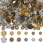 360Pcs 12 Styles Tibetan Style Alloy Bead Caps, Flower, Mixed Color, 6~12x6~12x1.5~4.5mm, Hole: 1~2mm, 30pcs/style(TIBE-SC0002-37)