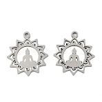 201 Stainless Steel Pendants, Laser Cut, Real 18K Gold Plated, Buddha and Flower Charm, 17x15.5x1mm, Hole: 1.4mm(STAS-Z195-02P-01)