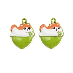 Baking Paint Zinc Alloy Pendants, Cat Shape with Lemon Charms, Green, 18.5x15x6.5mm, Hole: 1.2mm(AL-CBA032C-06)